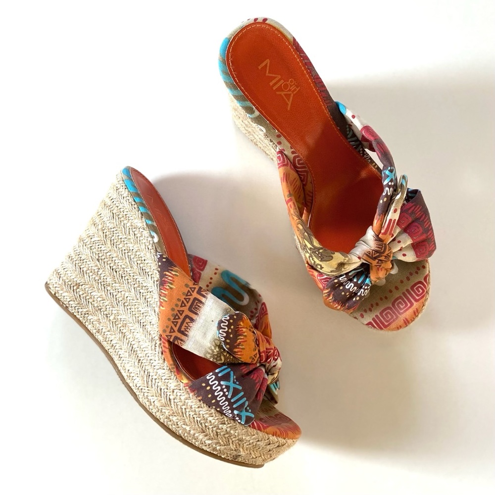 MIA Orange Strappy Fabric Woven Jute Espadrille Wedge Sandal